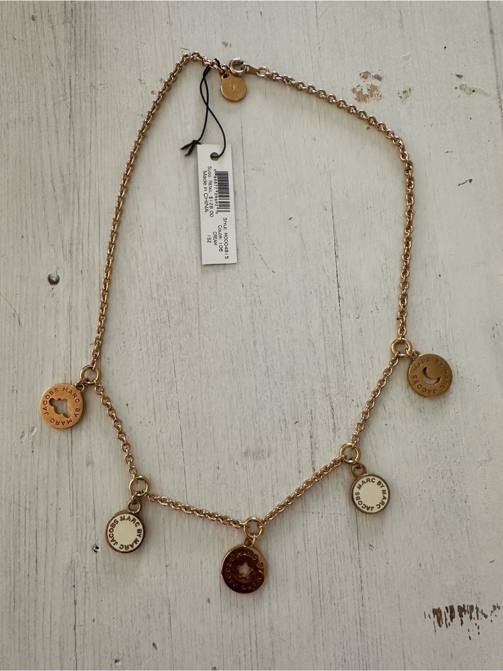 Marc Jacobs star moon cloud necklace coin vintage gold white chain new tags
